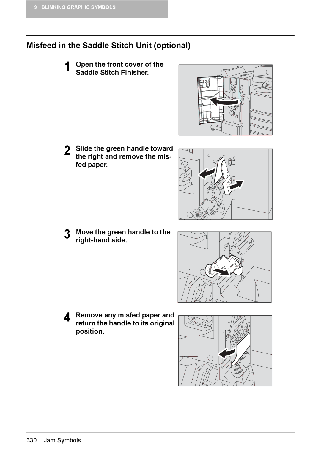 Toshiba e-STUDIO2500c/3500c/3510c manual Misfeed in the Saddle Stitch Unit optional 