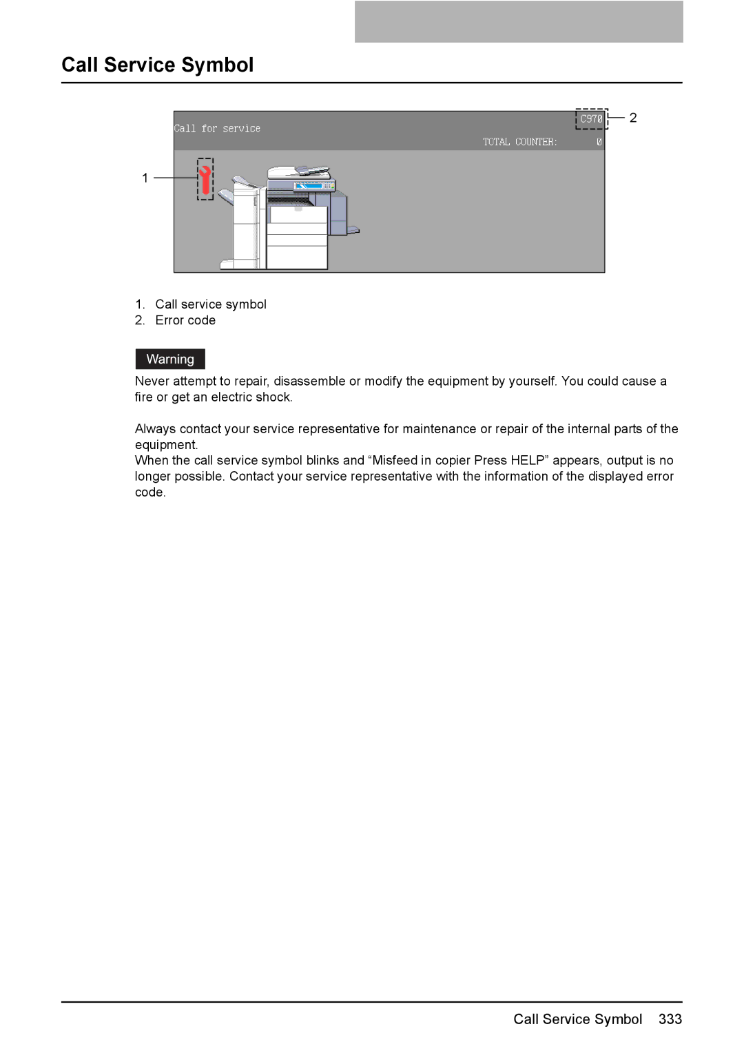 Toshiba e-STUDIO2500c/3500c/3510c manual Call Service Symbol 