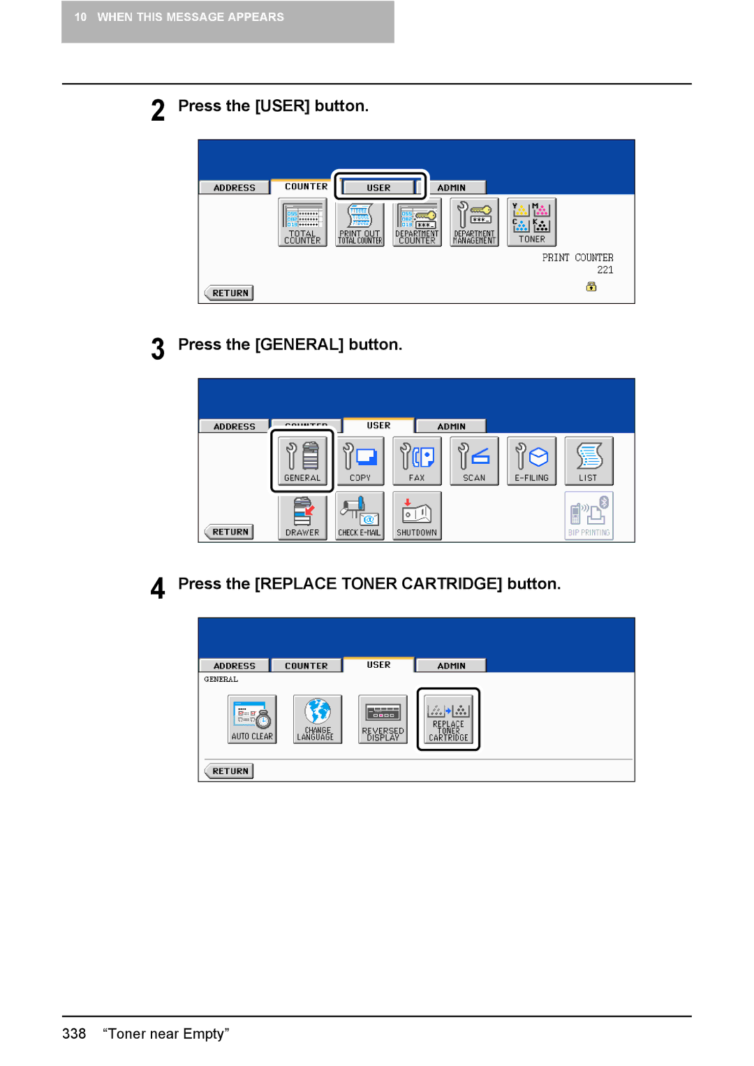 Toshiba e-STUDIO2500c/3500c/3510c manual When this Message Appears 