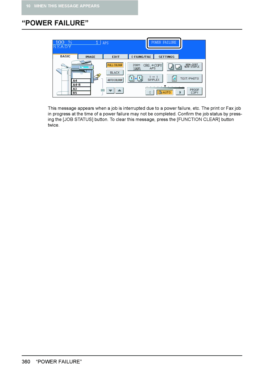 Toshiba e-STUDIO2500c/3500c/3510c manual Power Failure 