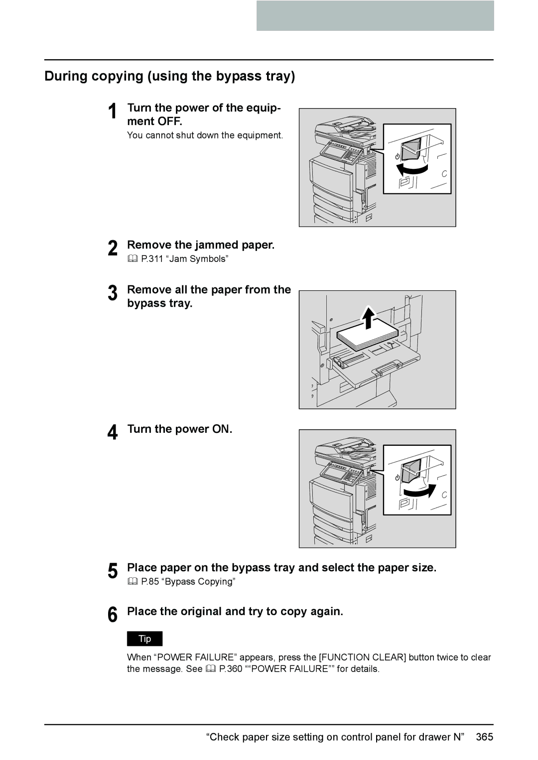 Toshiba e-STUDIO2500c/3500c/3510c manual Check paper size setting on control panel for drawer N 