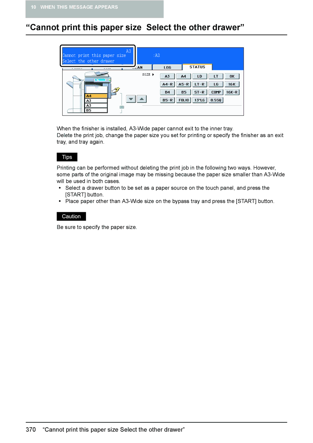 Toshiba e-STUDIO2500c/3500c/3510c manual Cannot print this paper size Select the other drawer 