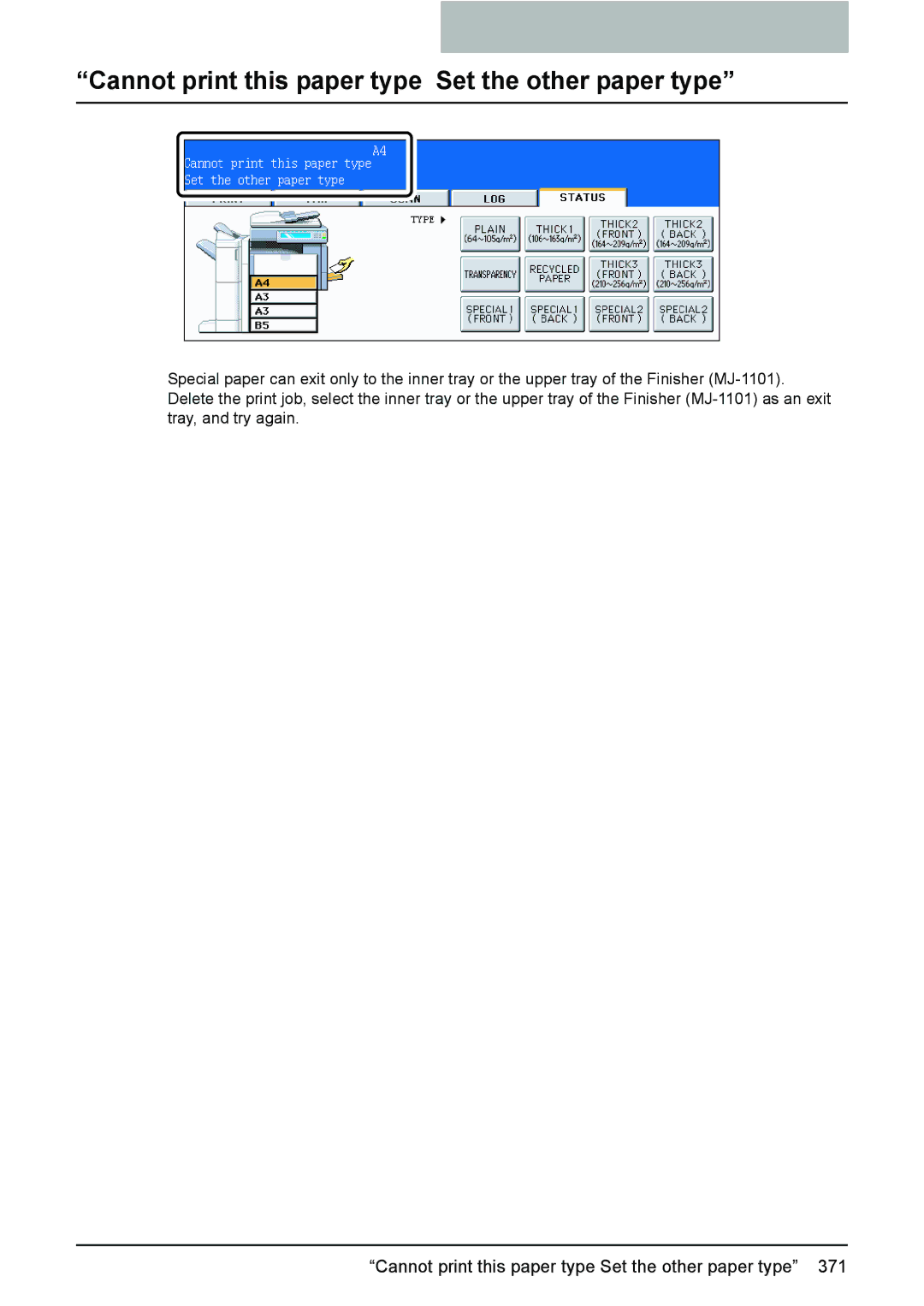 Toshiba e-STUDIO2500c/3500c/3510c manual Cannot print this paper type Set the other paper type 