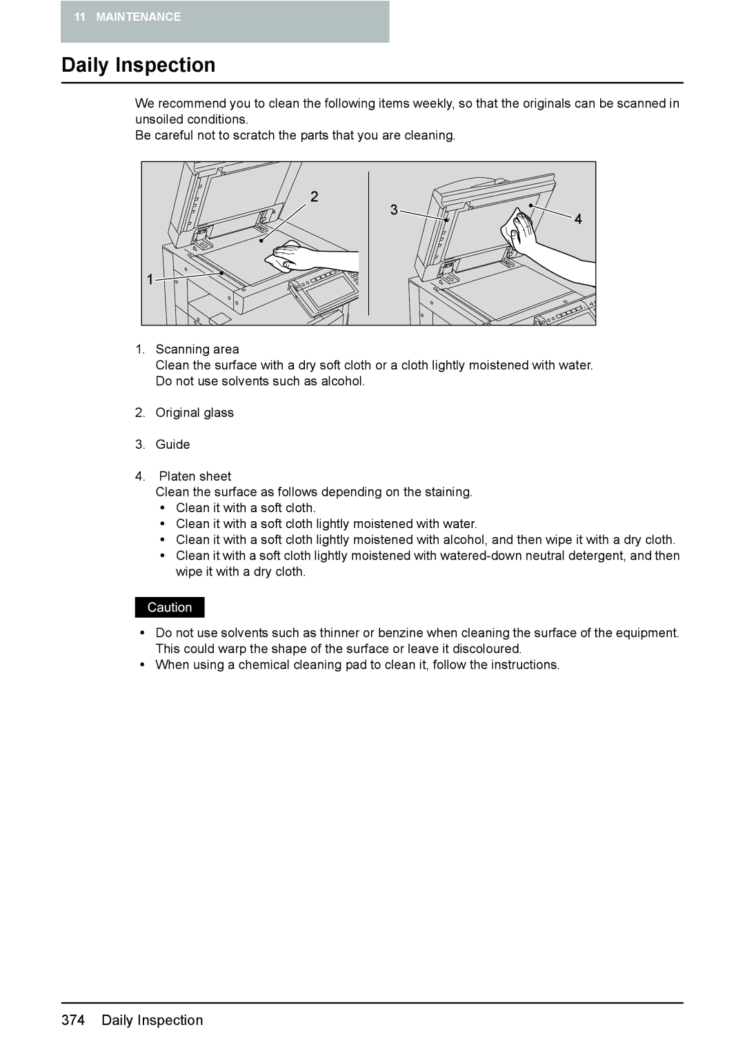 Toshiba e-STUDIO2500c/3500c/3510c manual Daily Inspection 