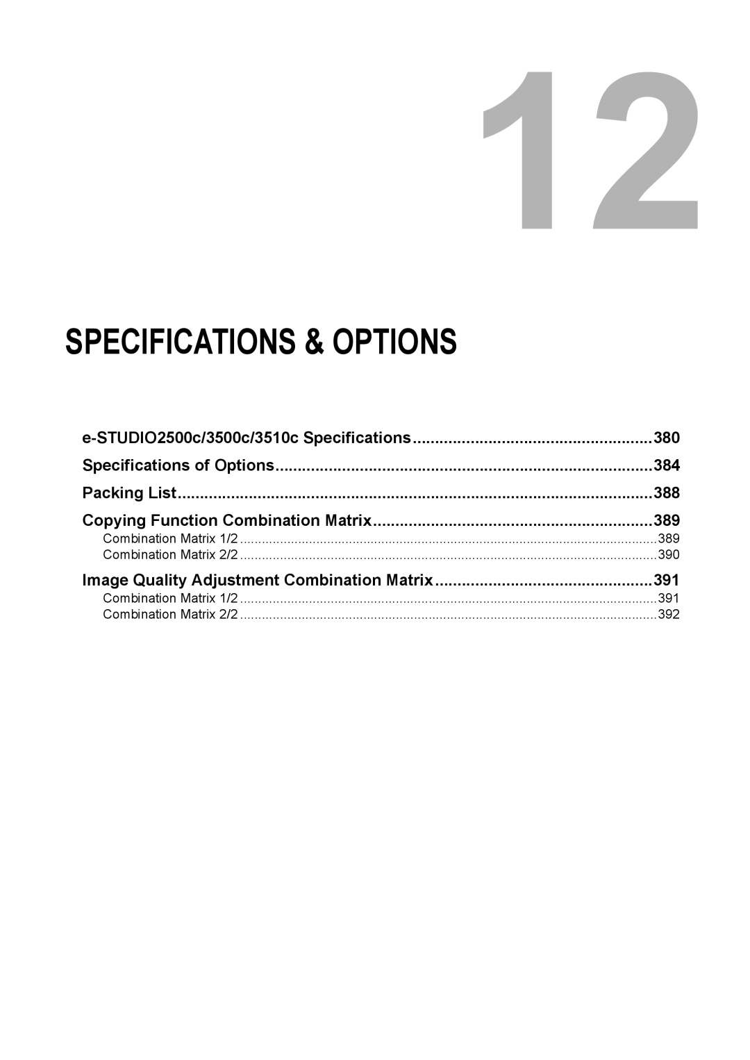 Toshiba e-STUDIO2500c/3500c/3510c manual Image Quality Adjustment Combination Matrix 391 