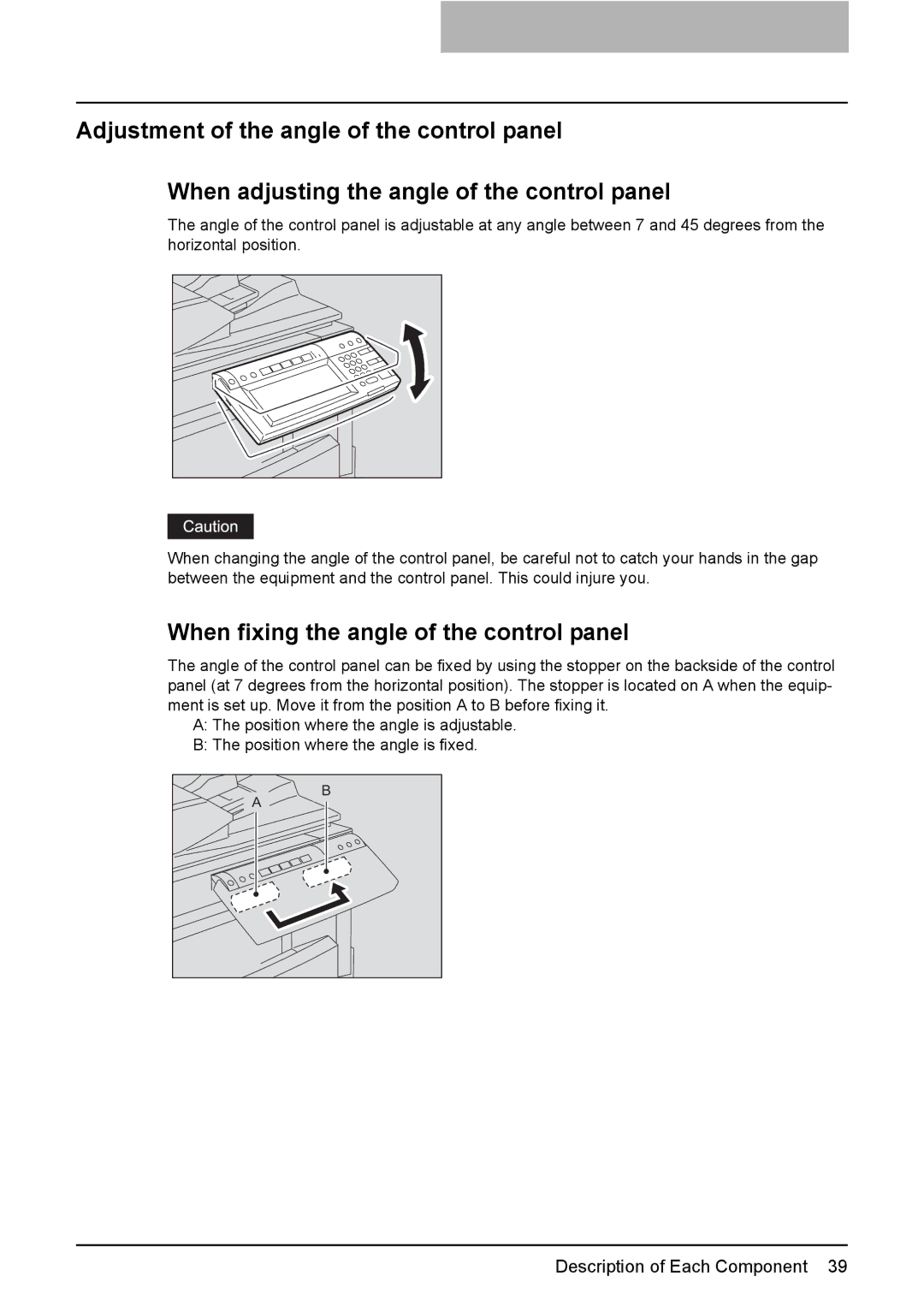 Toshiba e-STUDIO2500c/3500c/3510c manual When fixing the angle of the control panel 