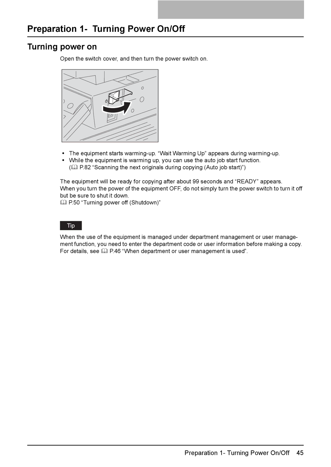 Toshiba e-STUDIO2500c/3500c/3510c manual Preparation 1- Turning Power On/Off, Turning power on 