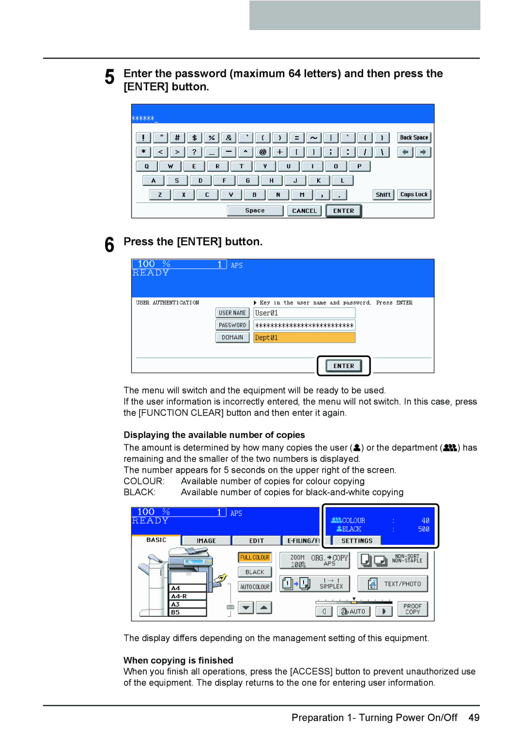 Toshiba e-STUDIO2500c/3500c/3510c manual Displaying the available number of copies, Black 