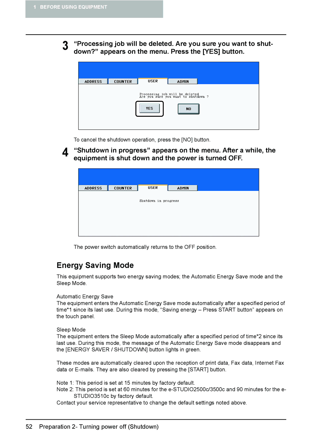 Toshiba e-STUDIO2500c/3500c/3510c manual Energy Saving Mode 