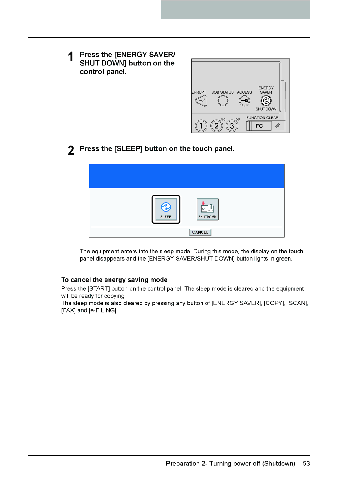 Toshiba e-STUDIO2500c/3500c/3510c manual To cancel the energy saving mode 