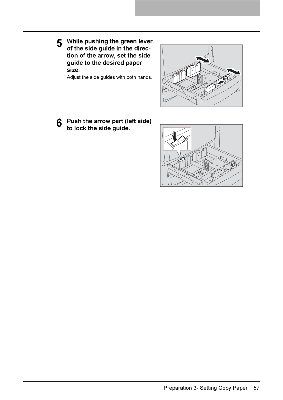 Toshiba e-STUDIO2500c/3500c/3510c manual Push the arrow part left side to lock the side guide 