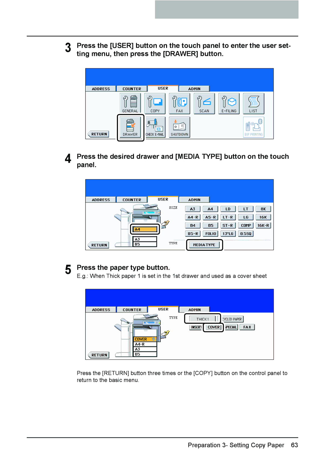 Toshiba e-STUDIO2500c/3500c/3510c manual Preparation 3- Setting Copy Paper 