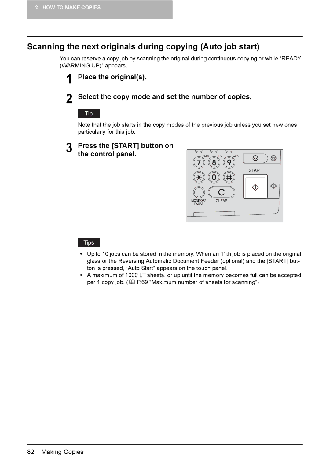 Toshiba e-STUDIO2500c/3500c/3510c manual Scanning the next originals during copying Auto job start 