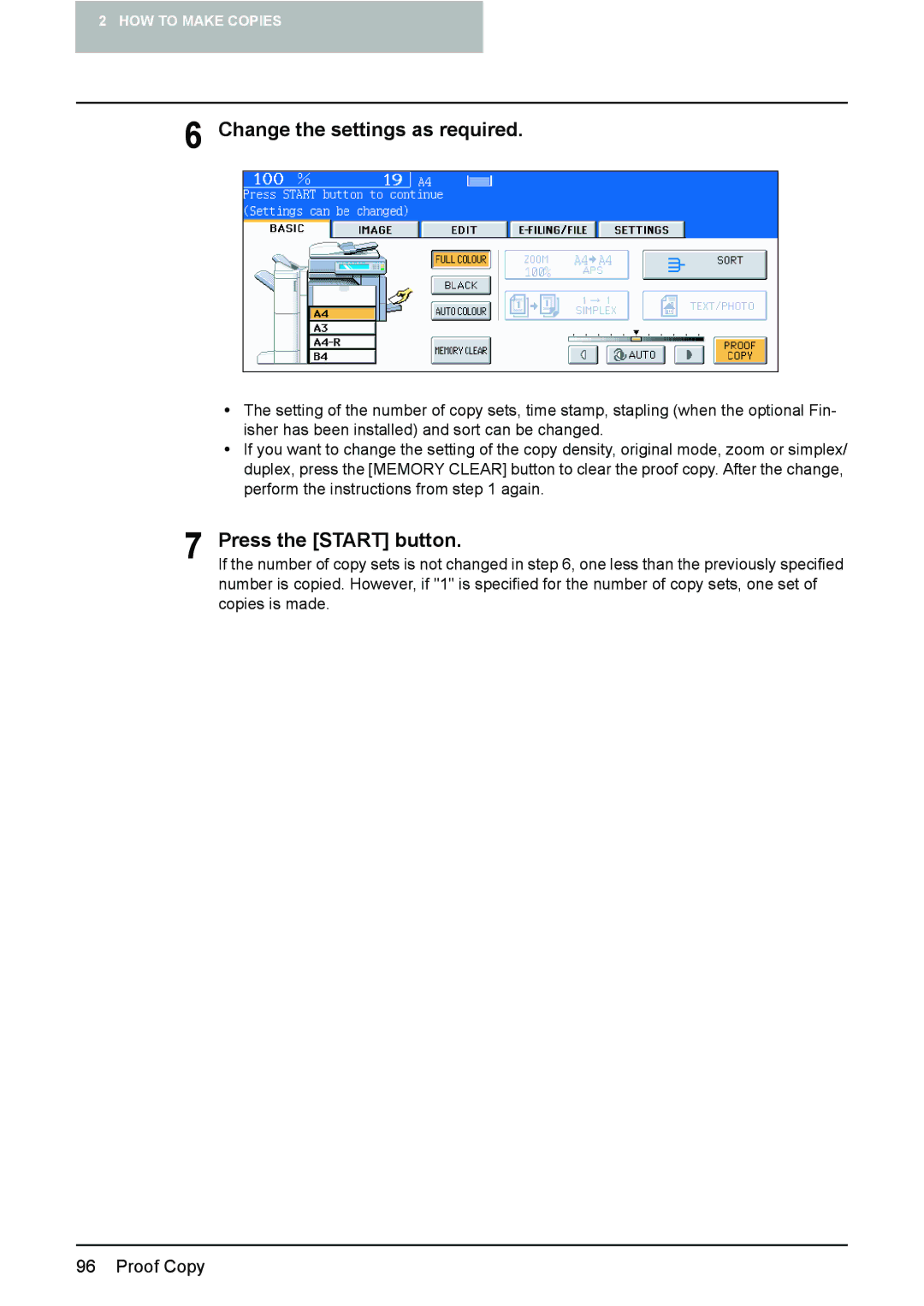 Toshiba e-STUDIO2500c/3500c/3510c manual Change the settings as required, Press the Start button 