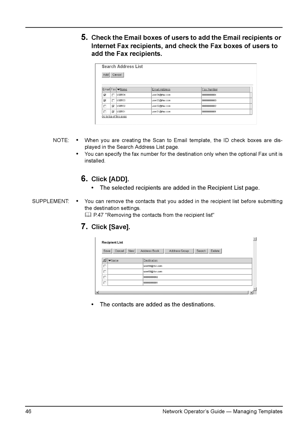 Toshiba e-STUDIO230/280, e-STUDIO350/450, e-STUDIO200L/230L manual Selected recipients are added in the Recipient List 