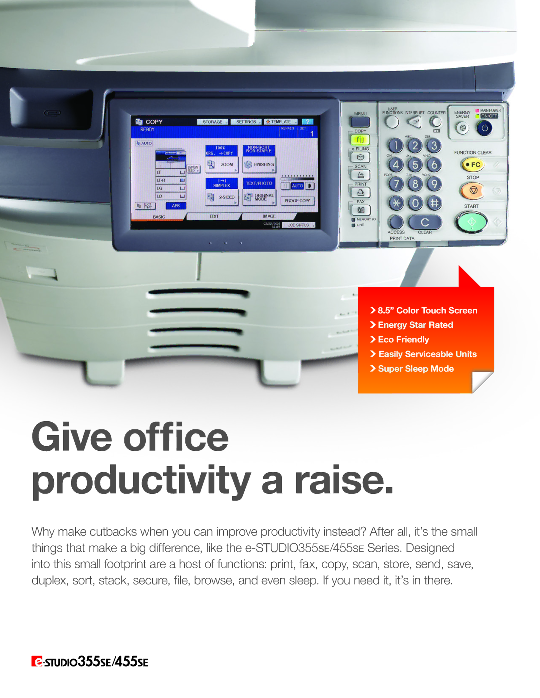 Toshiba e-STUDIO355SE/455SE manual Give office productivity a raise 