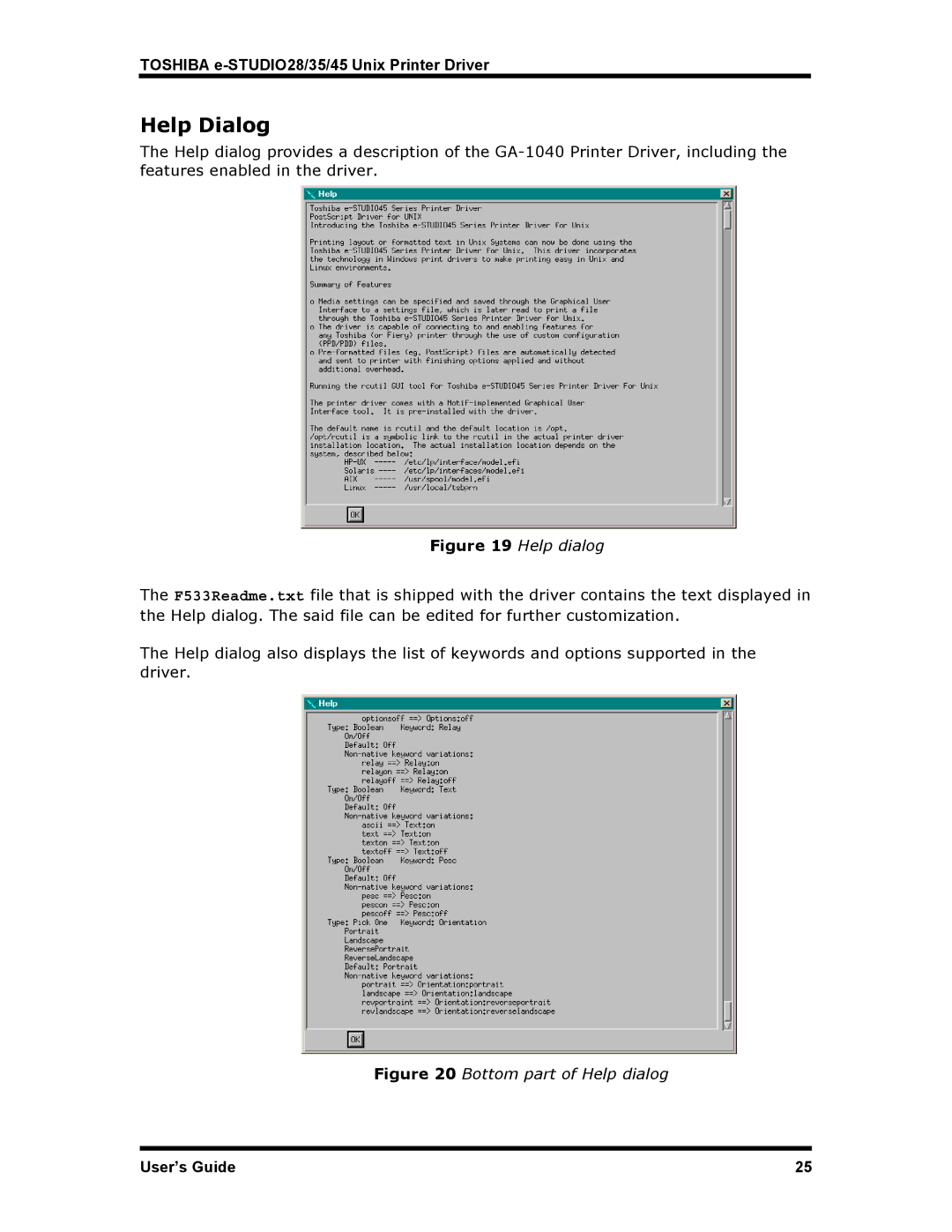 Toshiba e-STUDIO45, e-STUDIO28, e-STUDIO35 manual Help Dialog, Bottom part of Help dialog 