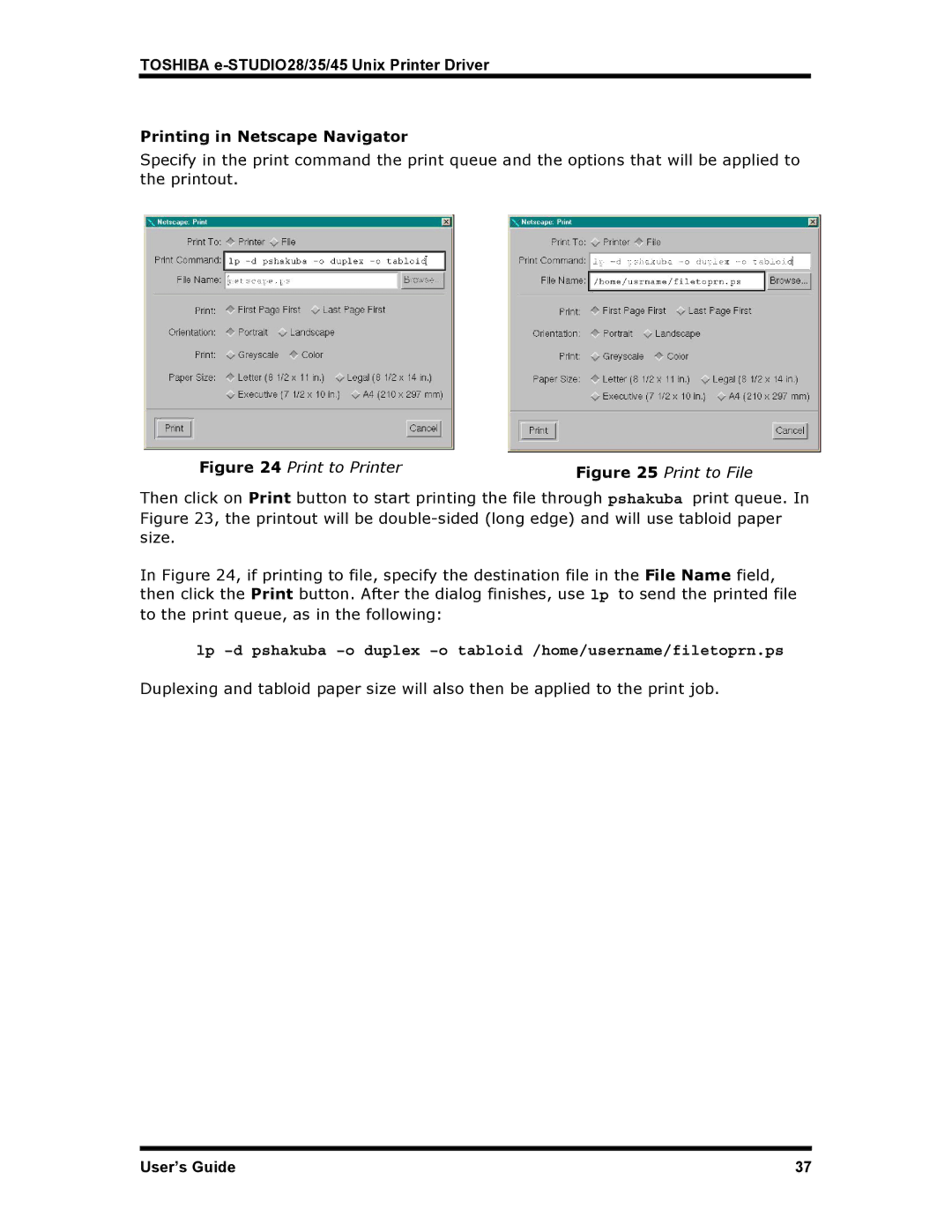 Toshiba e-STUDIO45, e-STUDIO28, e-STUDIO35 manual Printing in Netscape Navigator, Print to Printer 