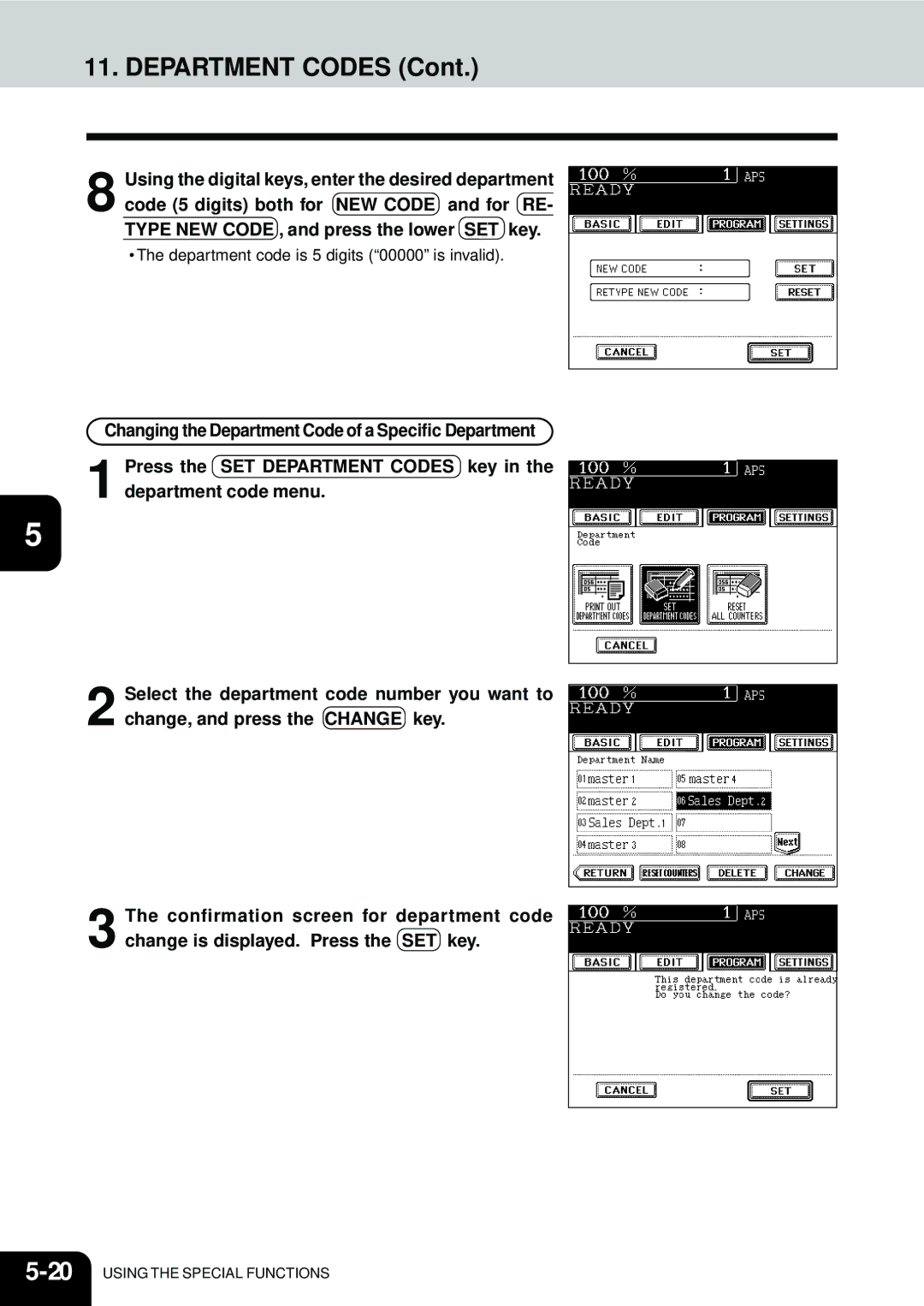 Toshiba e-STUDIO35, e-STUDIO45 manual Department code is 5 digits 00000 is invalid 