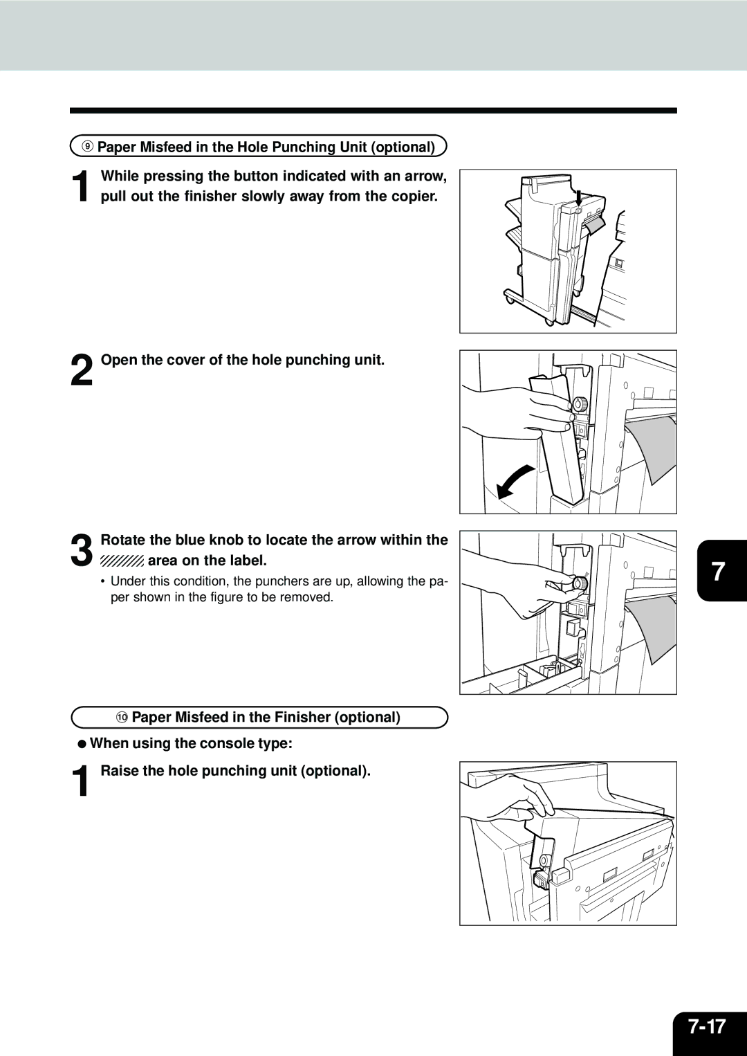 Toshiba e-STUDIO45, e-STUDIO35 manual Paper Misfeed in the Hole Punching Unit optional 