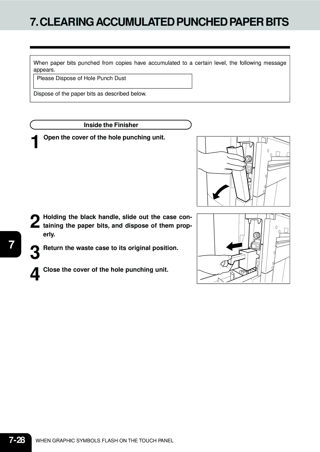 Toshiba e-STUDIO35, e-STUDIO45 manual Clearing Accumulated Punched Paper Bits 