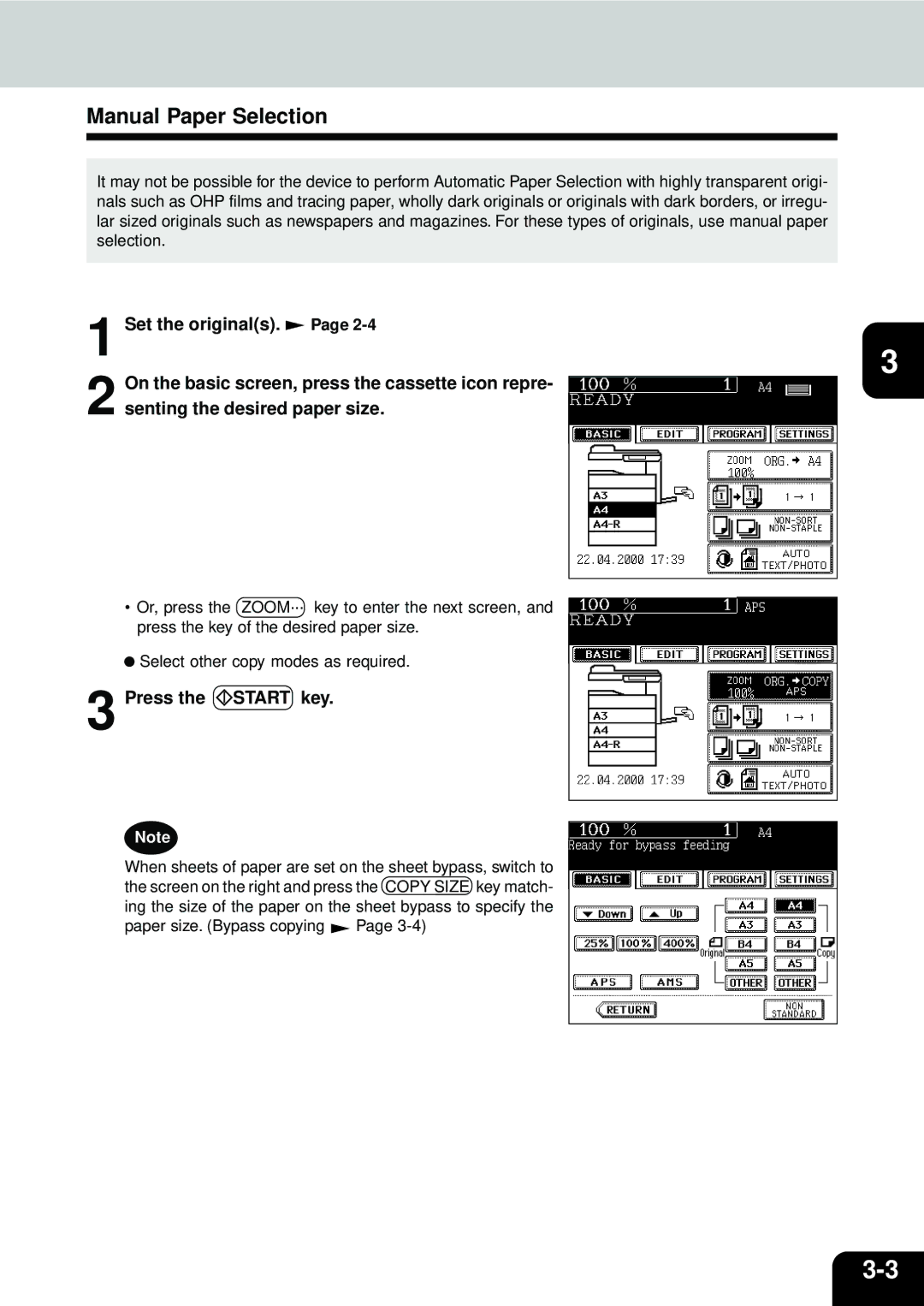 Toshiba e-STUDIO45, e-STUDIO35 manual Manual Paper Selection 
