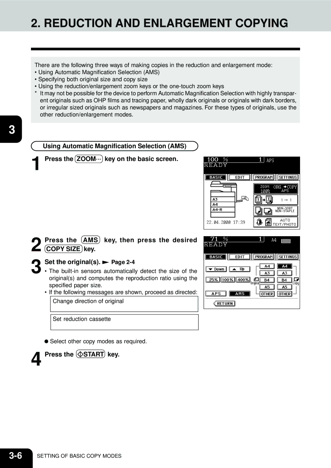 Toshiba e-STUDIO35, e-STUDIO45 manual Reduction and Enlargement Copying 