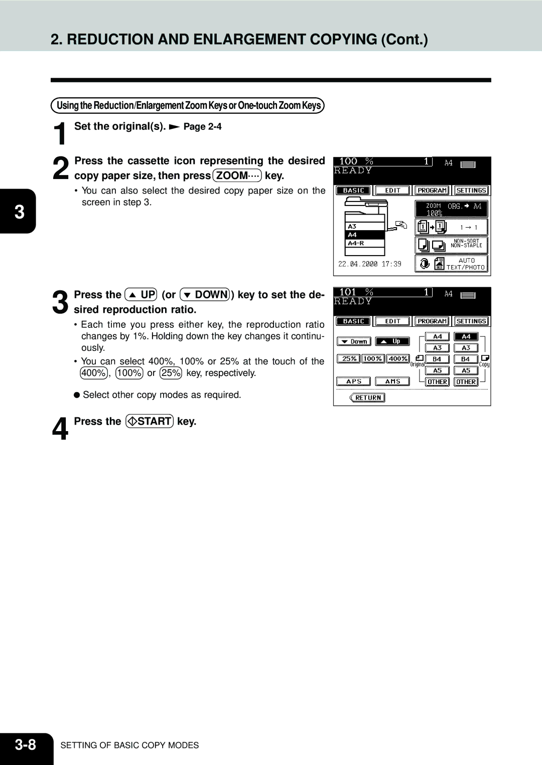 Toshiba e-STUDIO35, e-STUDIO45 manual Reduction and Enlargement Copying 