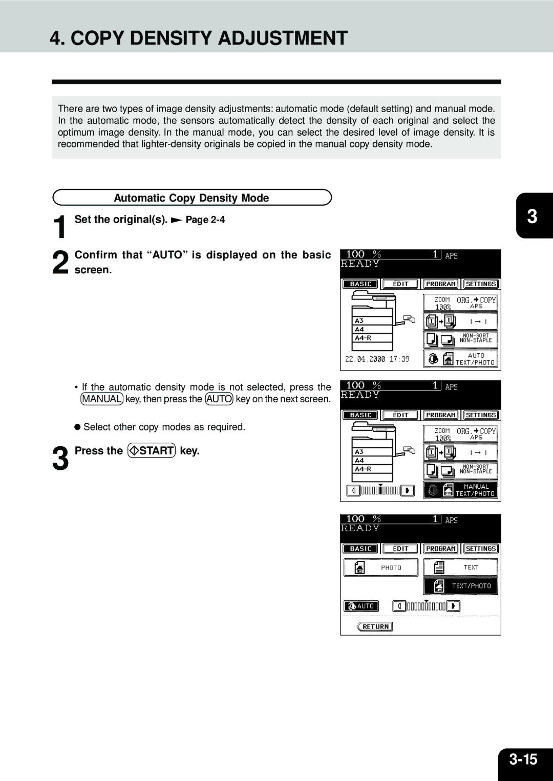 Toshiba e-STUDIO45, e-STUDIO35 manual Copy Density Adjustment 