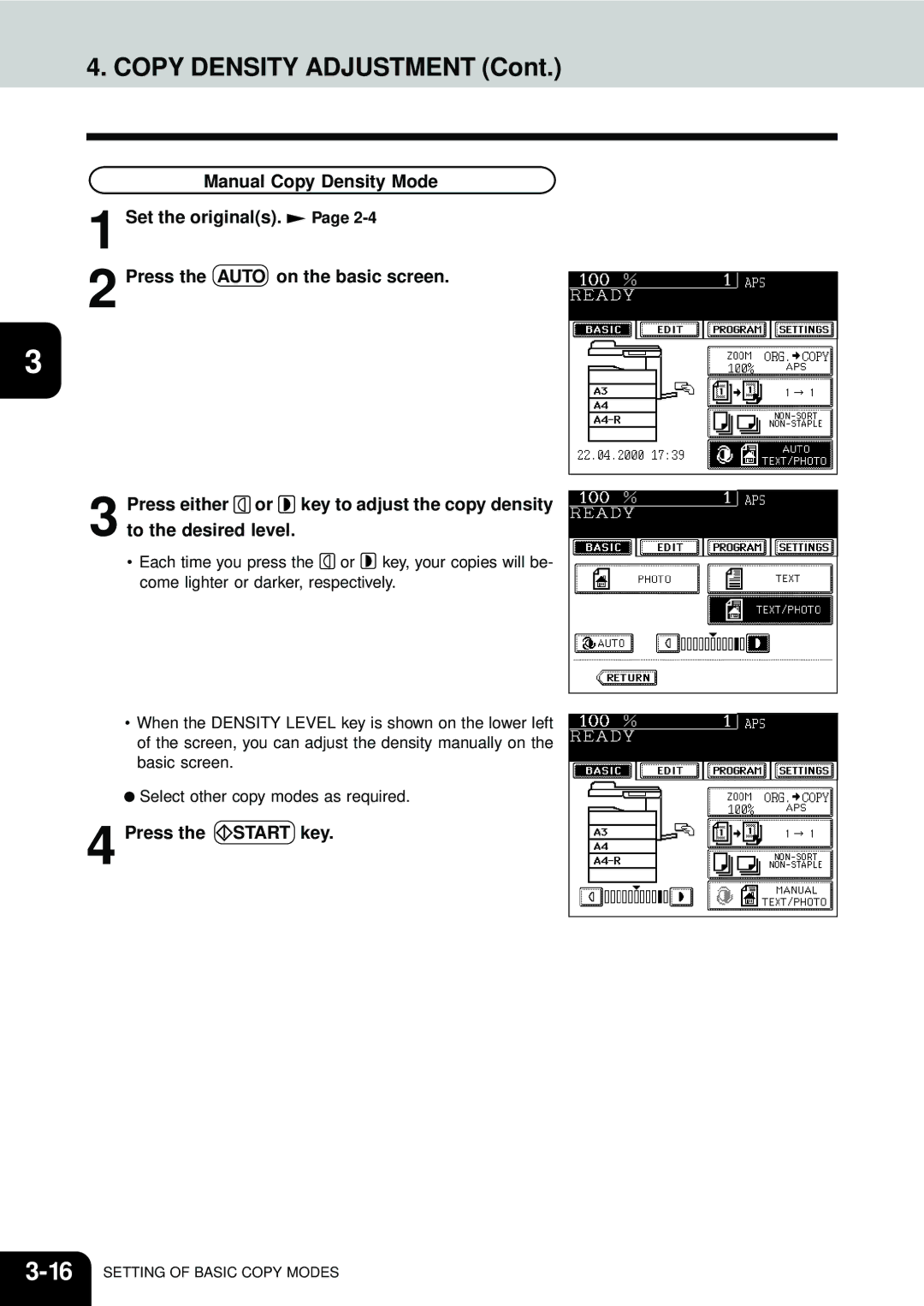 Toshiba e-STUDIO35, e-STUDIO45 manual Copy Density Adjustment 