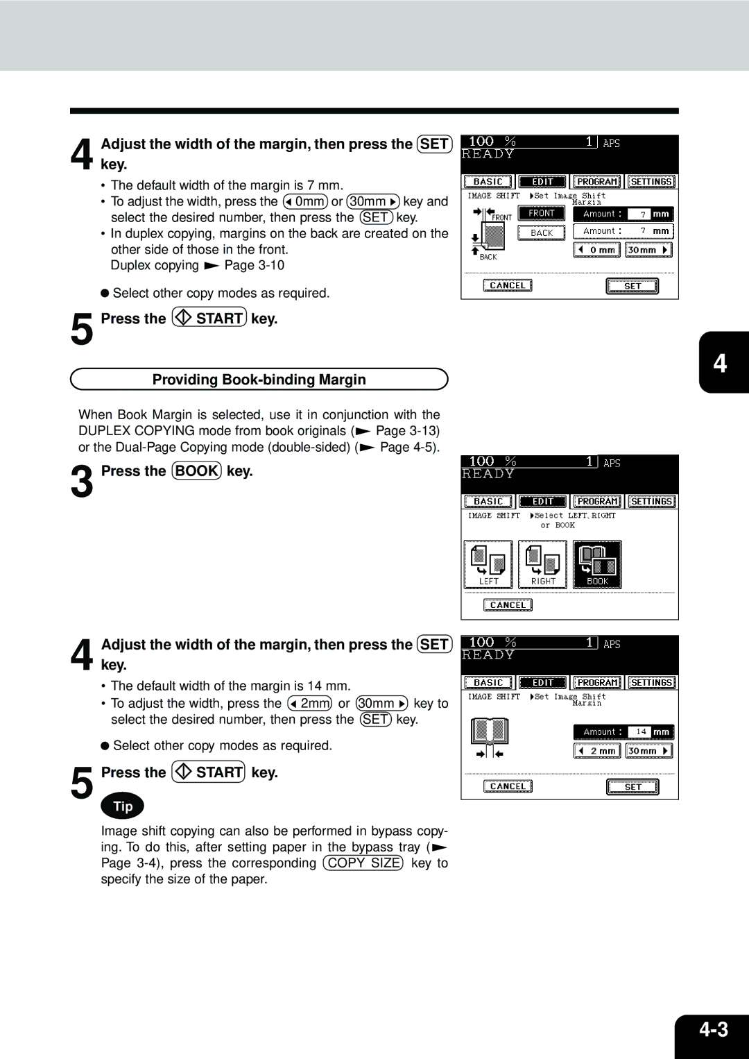 Toshiba e-STUDIO45, e-STUDIO35 manual Adjust the width of the margin, then press the SET key 