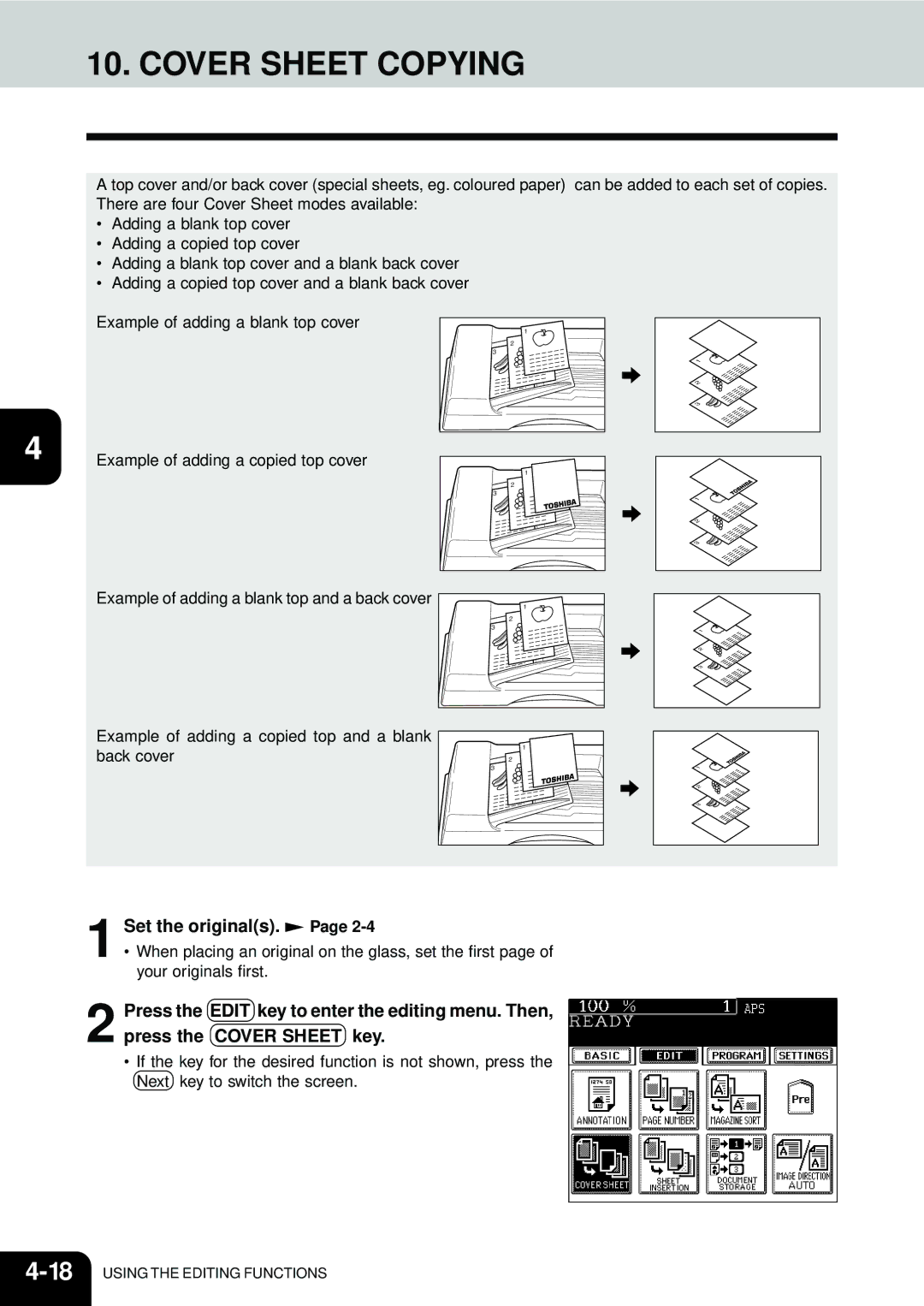 Toshiba e-STUDIO35, e-STUDIO45 manual Cover Sheet Copying 