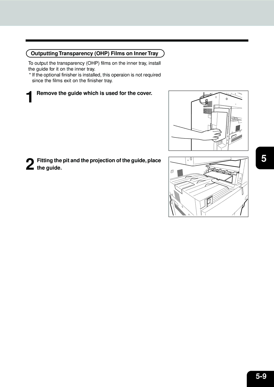 Toshiba e-STUDIO45, e-STUDIO35 manual Outputting Transparency OHP Films on Inner Tray 