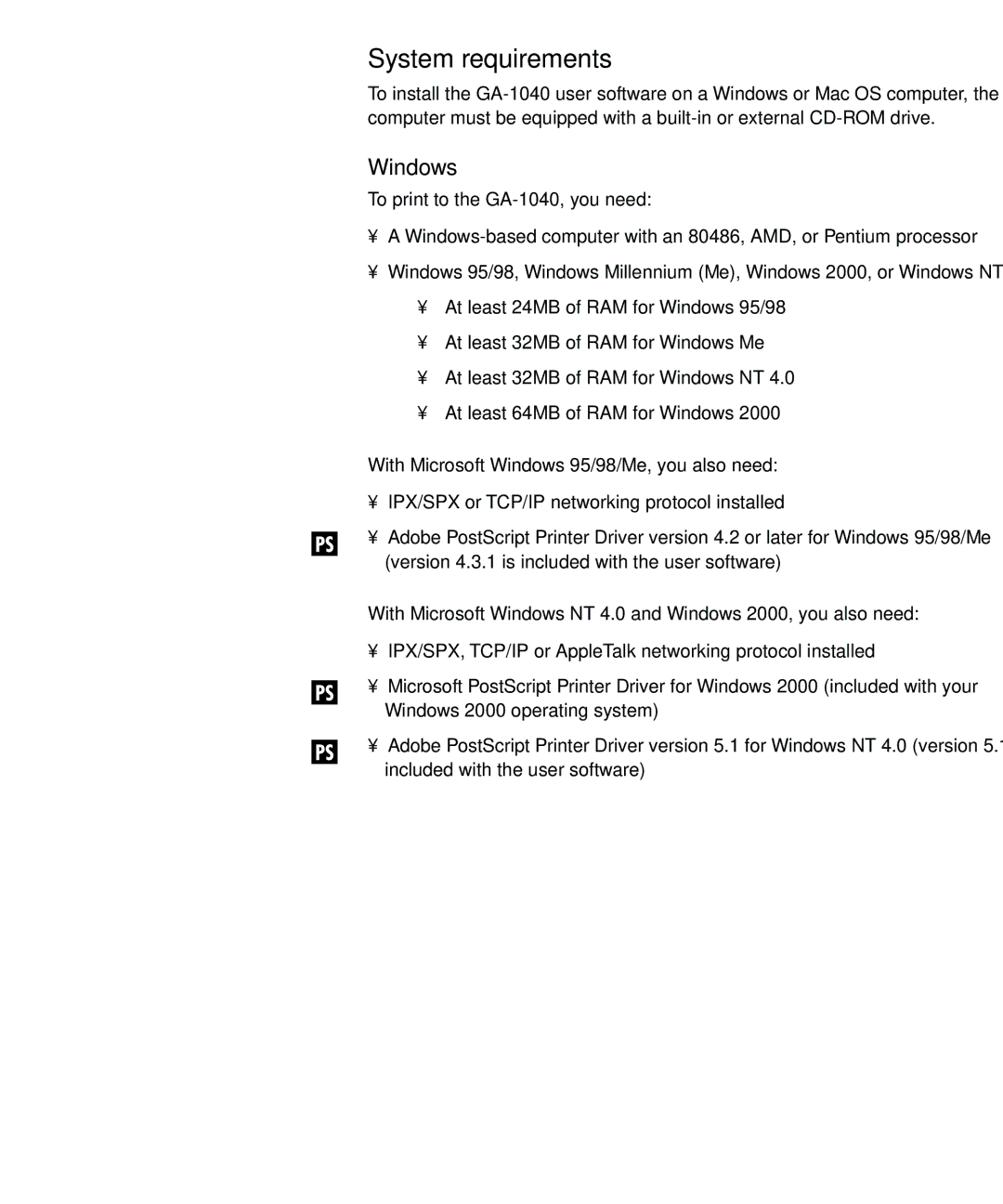 Toshiba e Studio45/35 manual System requirements, Windows 