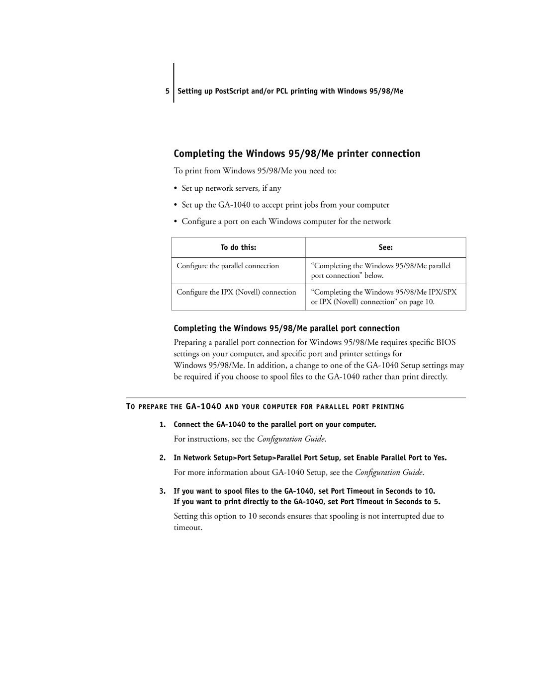 Toshiba e Studio45/35 Completing the Windows 95/98/Me printer connection, For instructions, see the Conﬁguration Guide 