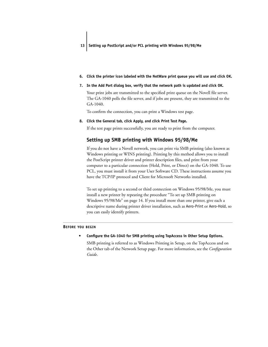 Toshiba e Studio45/35 manual Setting up SMB printing with Windows 95/98/Me 