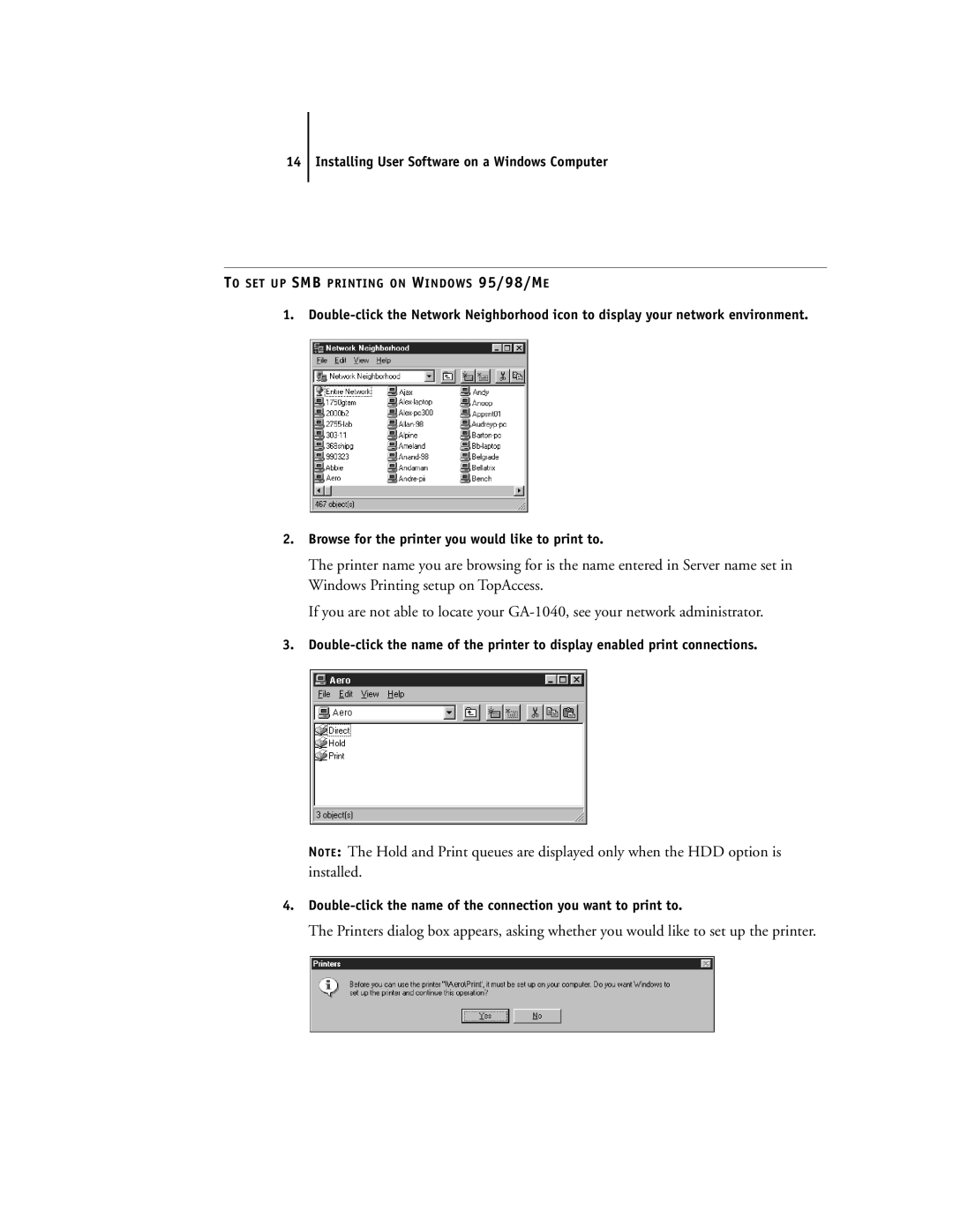 Toshiba e Studio45/35 manual To SET UP SMB Printing on Windows 95/98/ME 