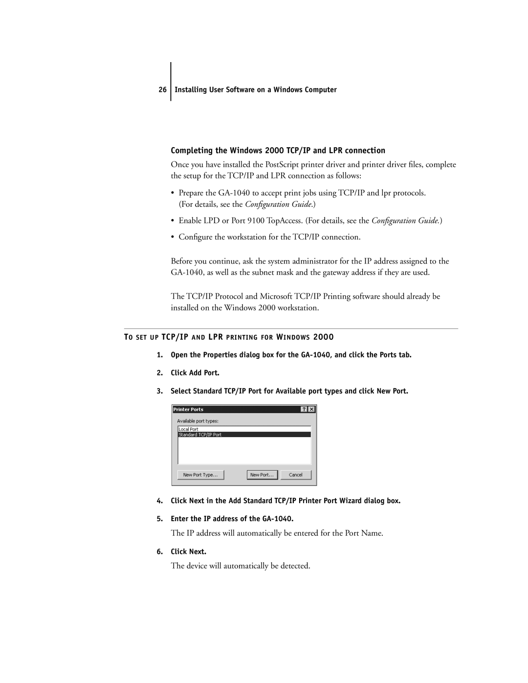 Toshiba e Studio45/35 IP address will automatically be entered for the Port Name, Device will automatically be detected 