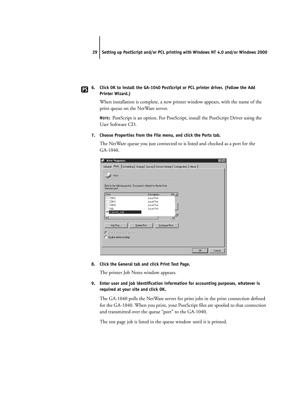 Toshiba e Studio45/35 manual Printer Job Notes window appears 