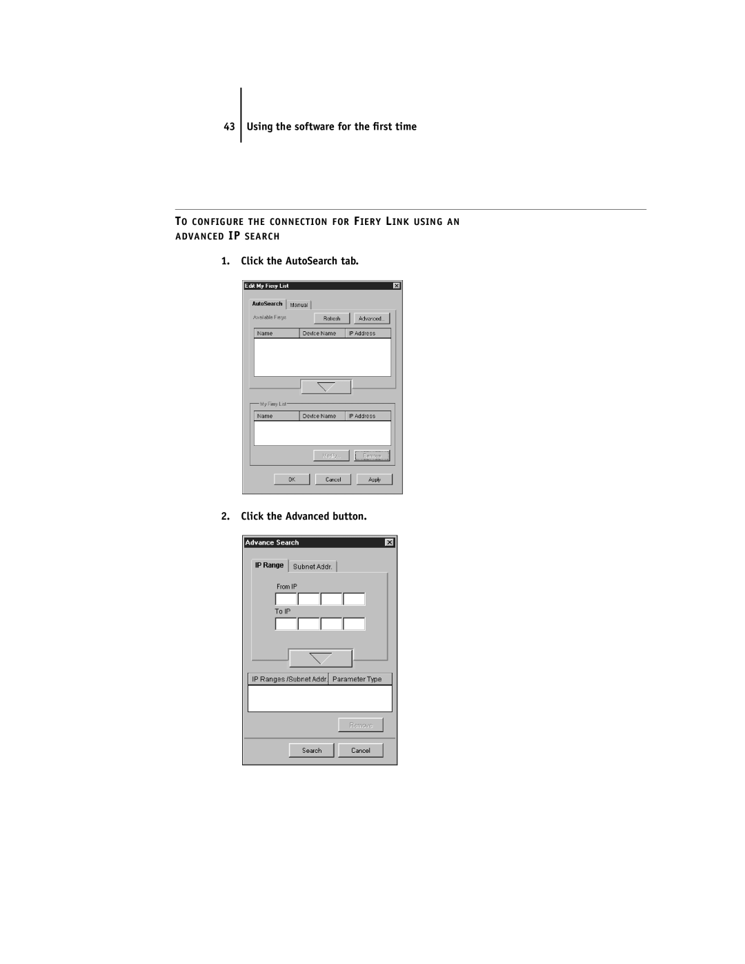 Toshiba e Studio45/35 manual Click the AutoSearch tab Click the Advanced button 