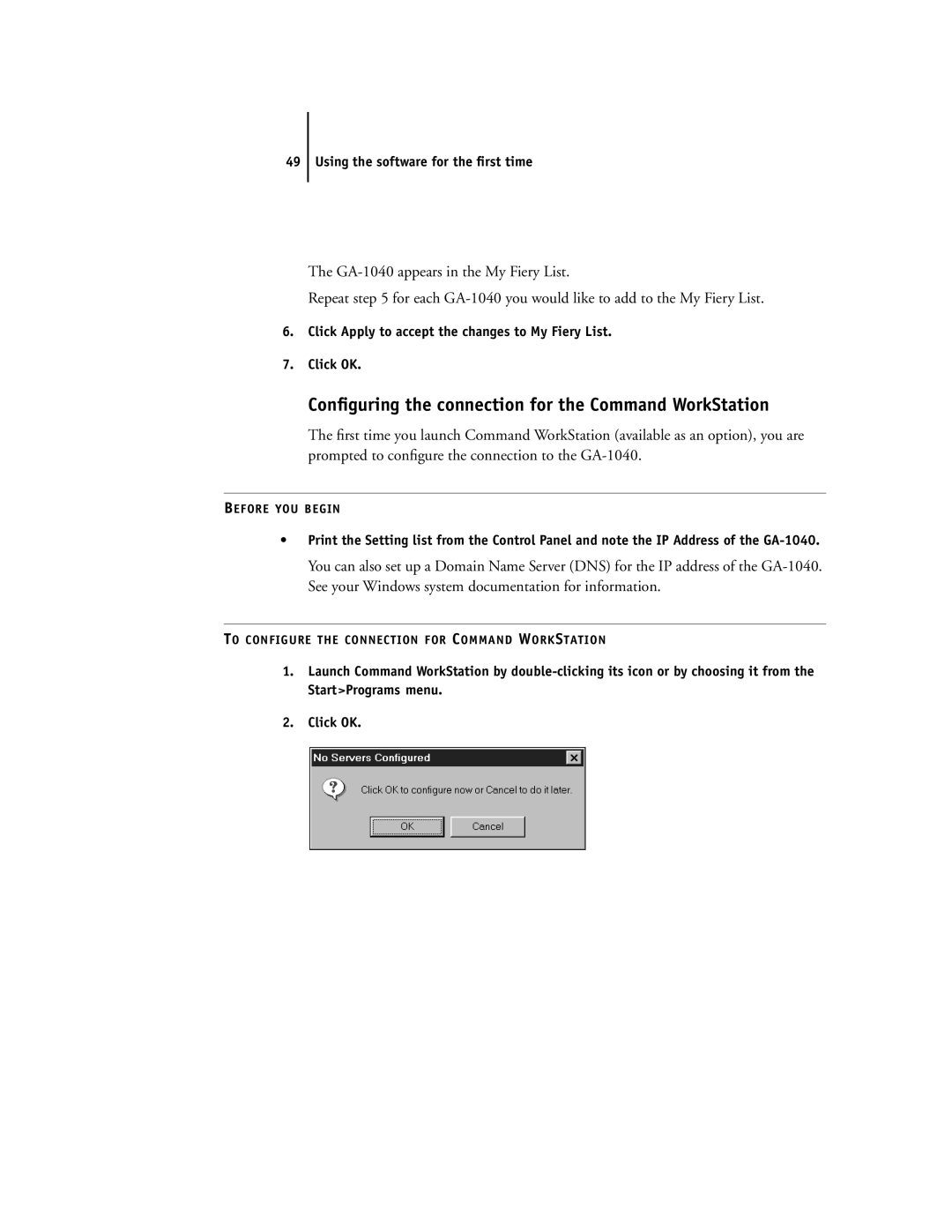 Toshiba e Studio45/35 manual Conﬁguring the connection for the Command WorkStation 