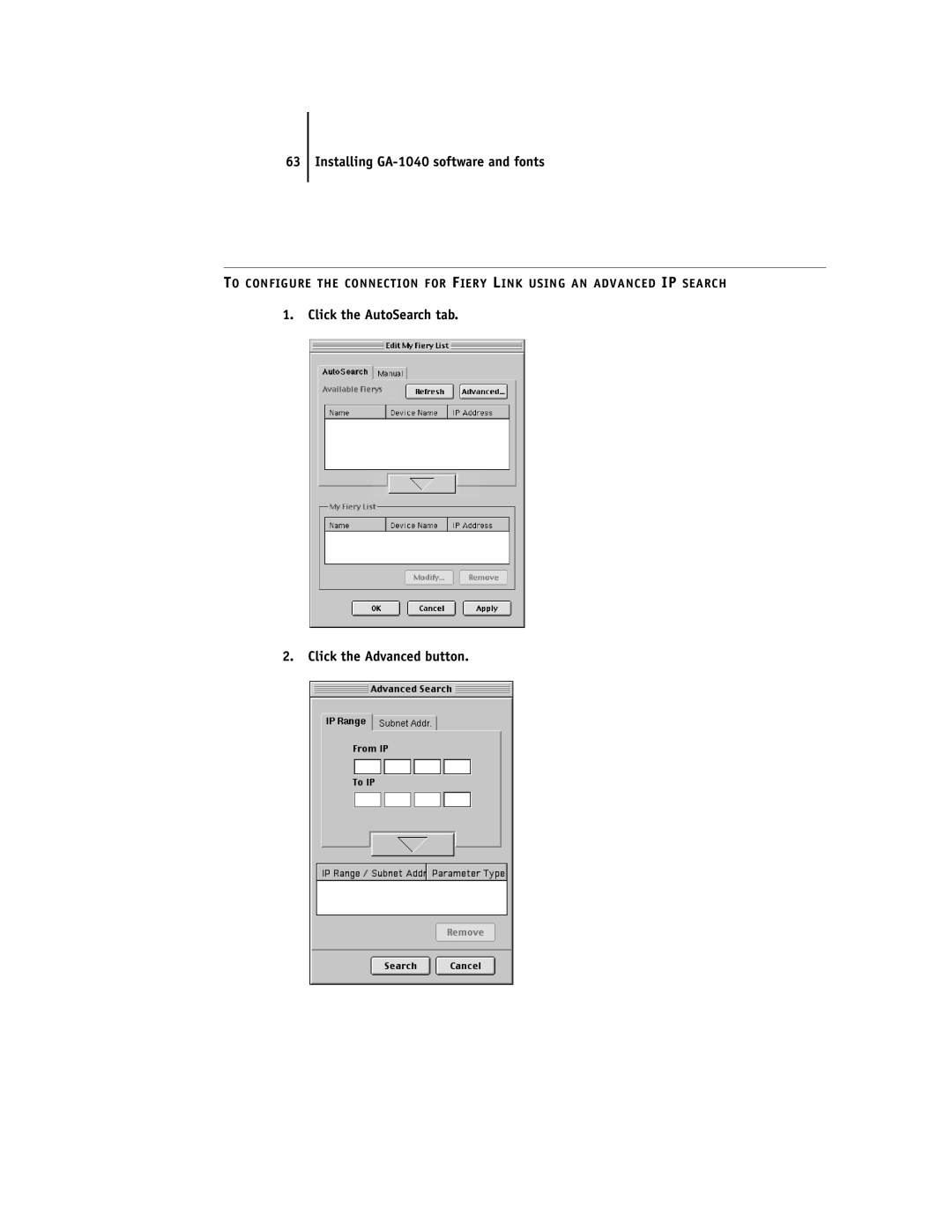 Toshiba e Studio45/35 manual Click the AutoSearch tab Click the Advanced button 