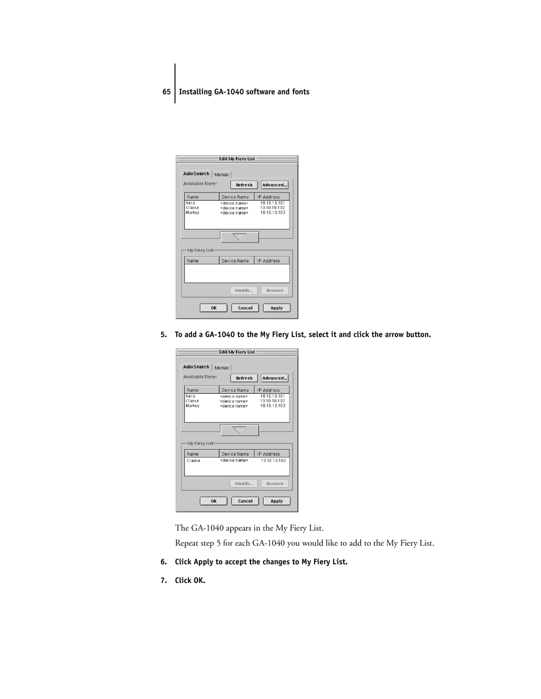 Toshiba e Studio45/35 manual Click Apply to accept the changes to My Fiery List Click OK 