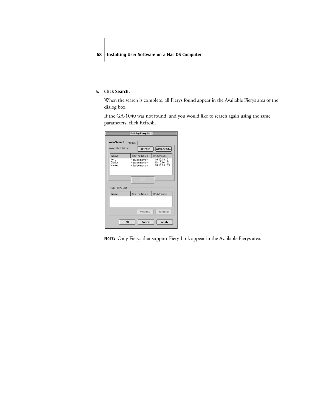 Toshiba e Studio45/35 manual Installing User Software on a Mac OS Computer Click Search 