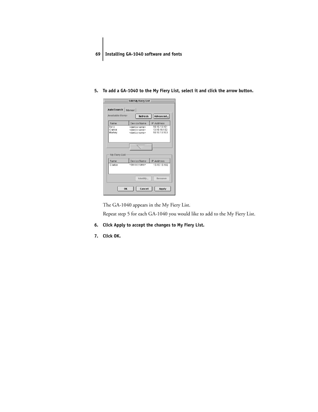 Toshiba e Studio45/35 manual Click Apply to accept the changes to My Fiery List Click OK 