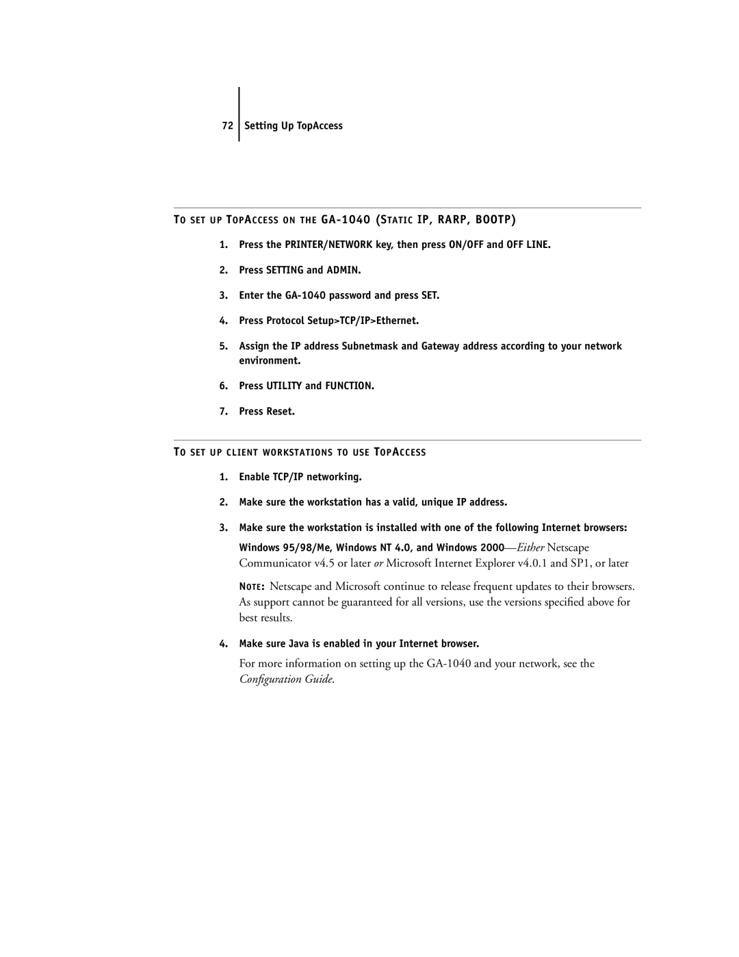 Toshiba e Studio45/35 manual Make sure Java is enabled in your Internet browser 