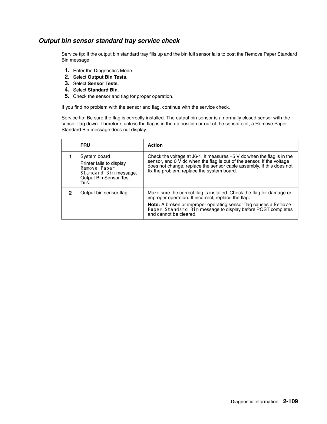 Toshiba e-STUDIO500P manual Output bin sensor standard tray service check, Standard Bin message 