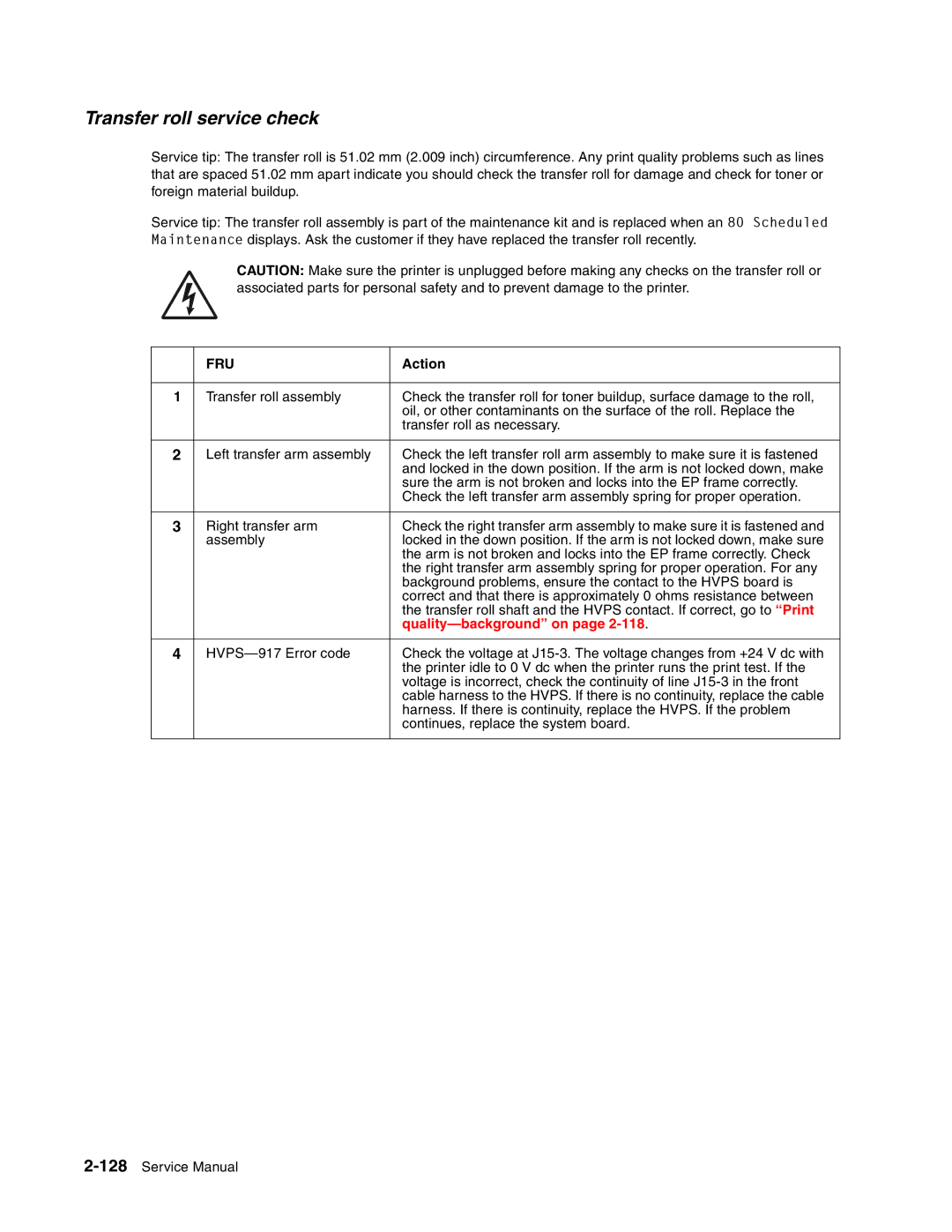 Toshiba e-STUDIO500P manual Transfer roll service check, Quality-background on 