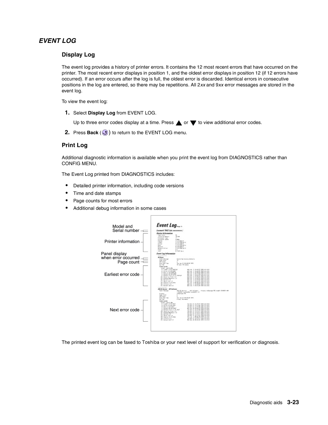 Toshiba e-STUDIO500P manual Display Log, Print Log 