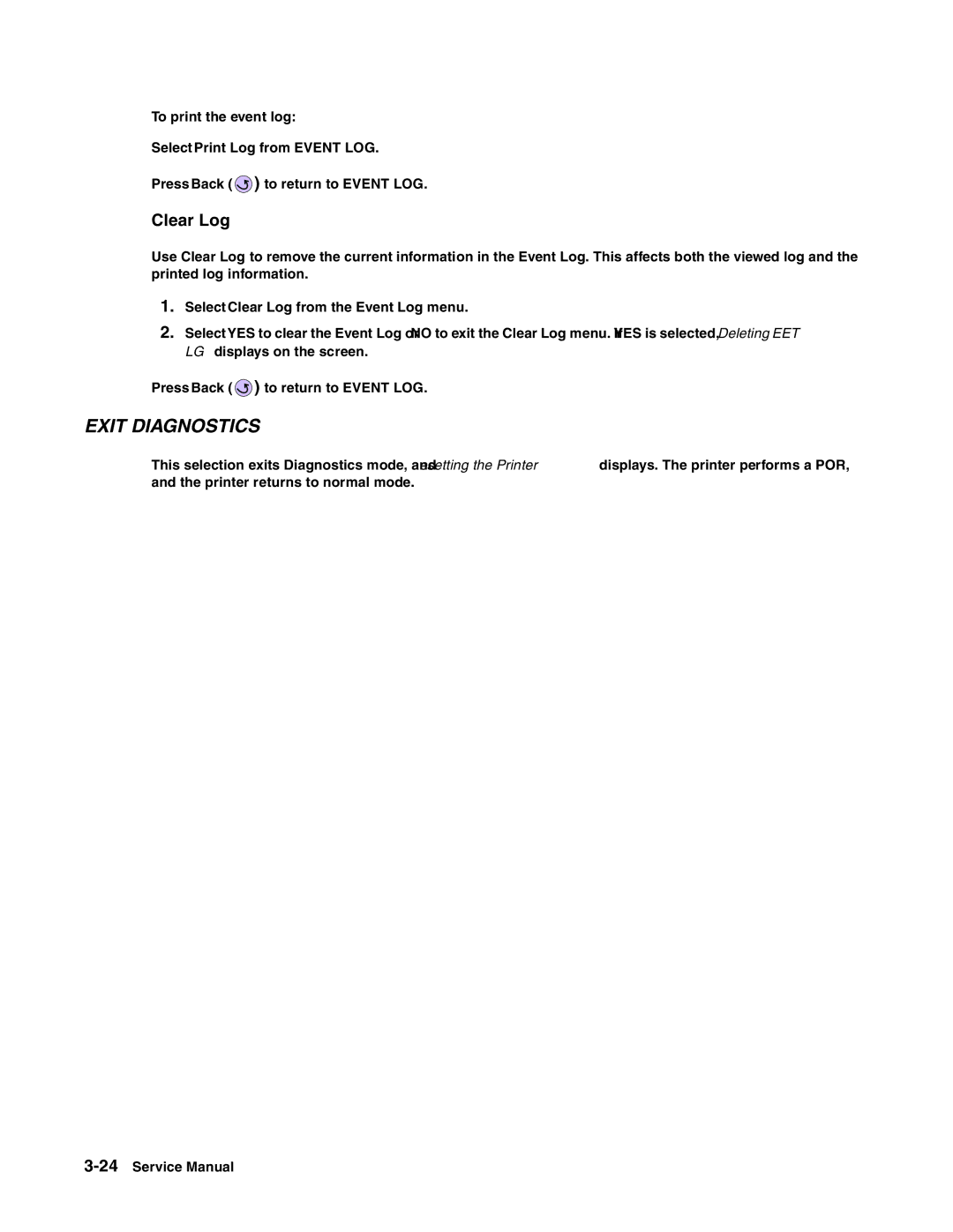 Toshiba e-STUDIO500P manual Exit Diagnostics, Clear Log 